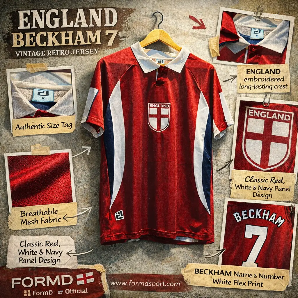 เสื้อฟุตบอลทีมชาติอังกฤษ 1998 CONVERT สีแดง ชุดเยือน ใส่สบาย S-4XL ดีเทลรูปสินค้