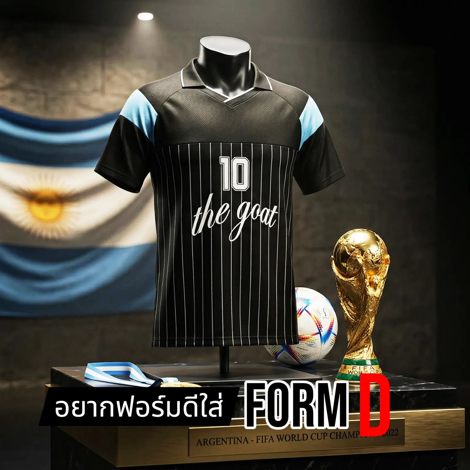 FORM D เสื้อกีฬาวินเทจ Black Argentina คอปก อาเจนติน่า ทรง OVERSIZE สำหรับออกกำล
