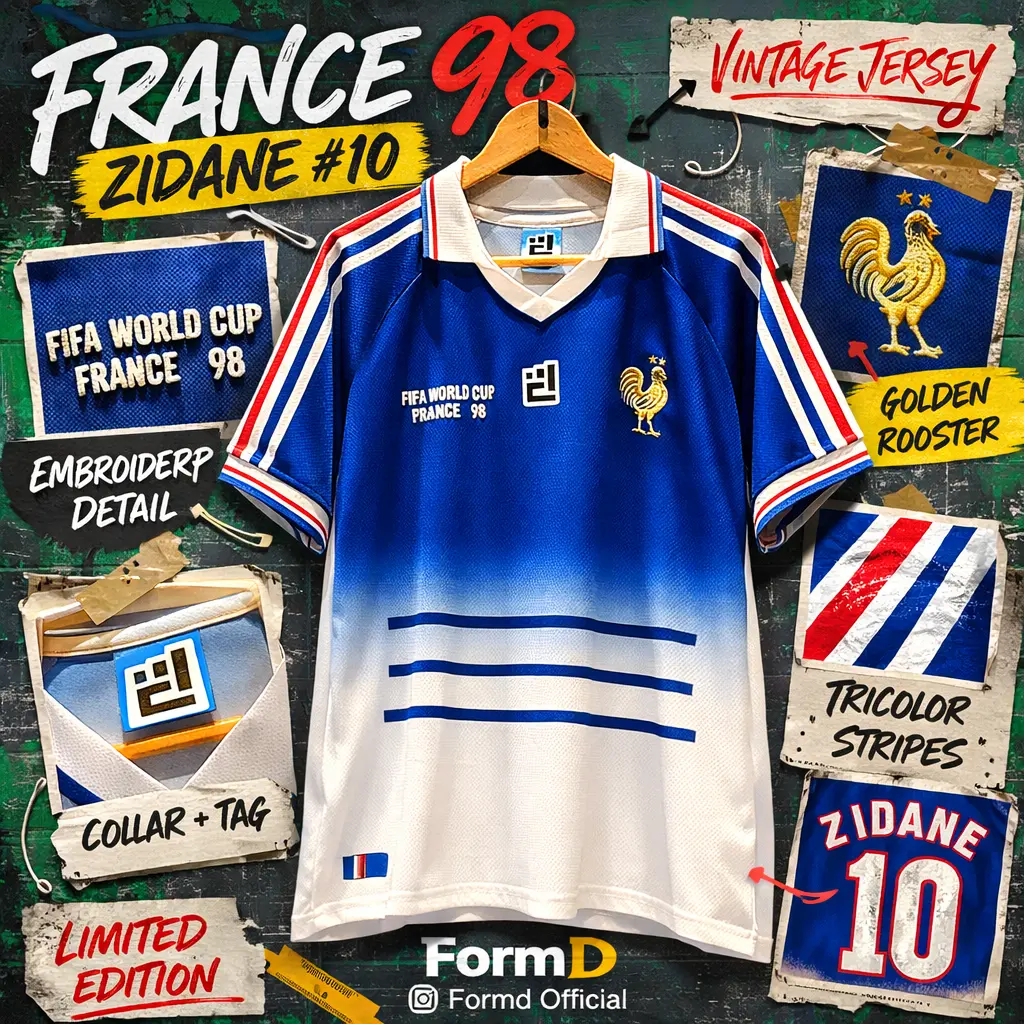 FORM D เสื้อฟุตบอล ทีมชาติ ฝรั่งศษปี 1998 Edition Home & Away Mix Design ทรง OVE